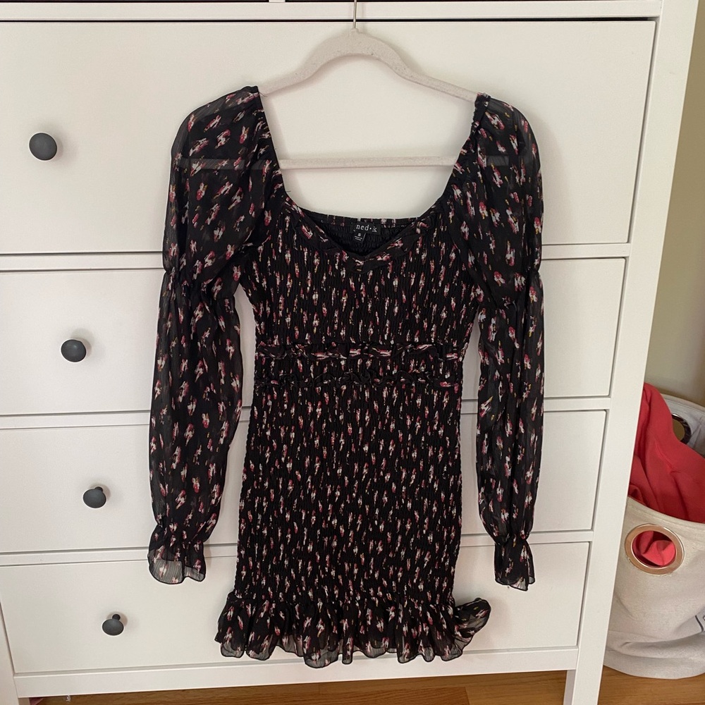 Nordstrom brand mini dress with mesh sleeves